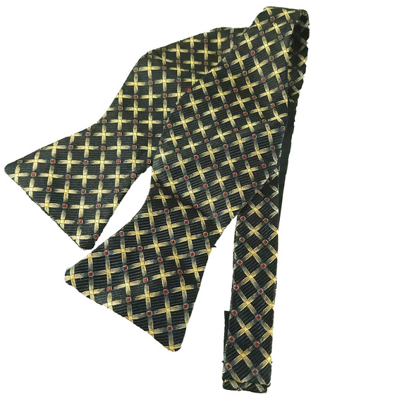 Paul Stuart Adjustable Silk Bowtie Brown and Gold Vintage - Picture 1 of 4